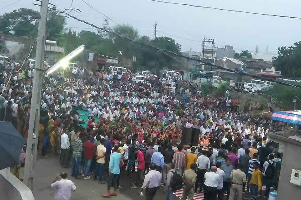 A large crowd fills a street in a Gujarat town during the Chalo Una march, August 2016